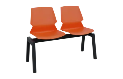 PRETTY 2, plastová lavice do čekárny, 2-sedák, oranžová, kostra černá